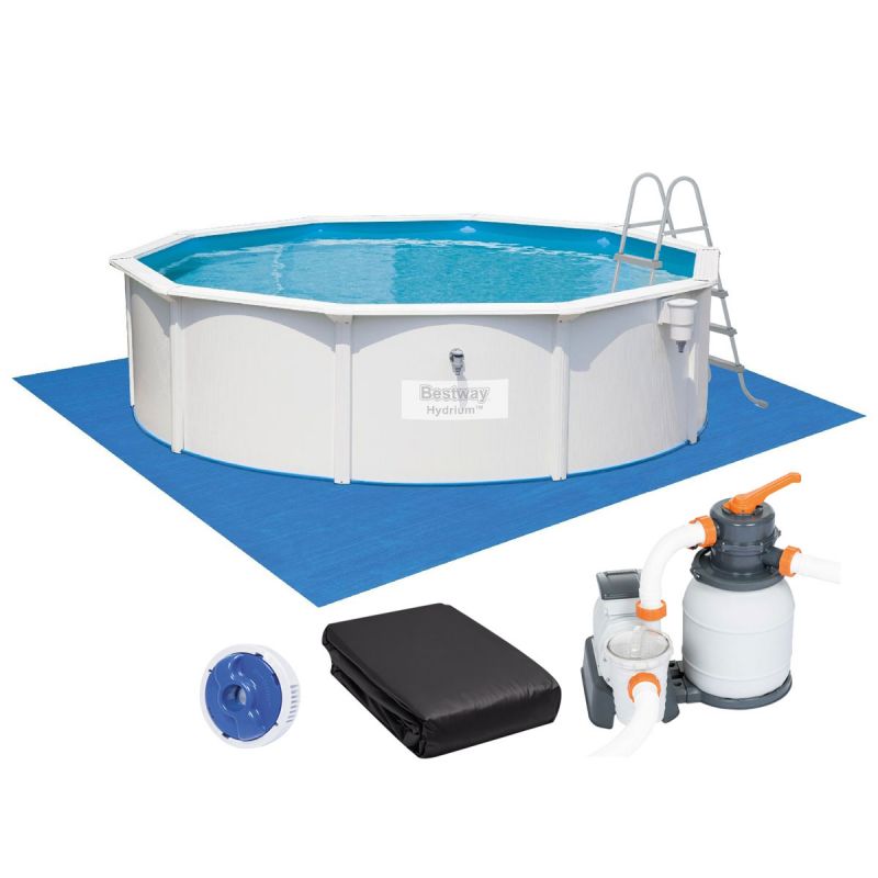 Збірний басейн Bestway Hydrium 56384 (460х122 см) з піщаним фільтром, драбиною та тентом