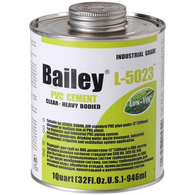 Клей для труб ПВХ Bailey L-5023 946мл (для великих діаметрів труб ПВХ), прозорий Клей для труб ПВХ Bailey L-5023 946мл (для великих діаметрів труб ПВХ), прозорий