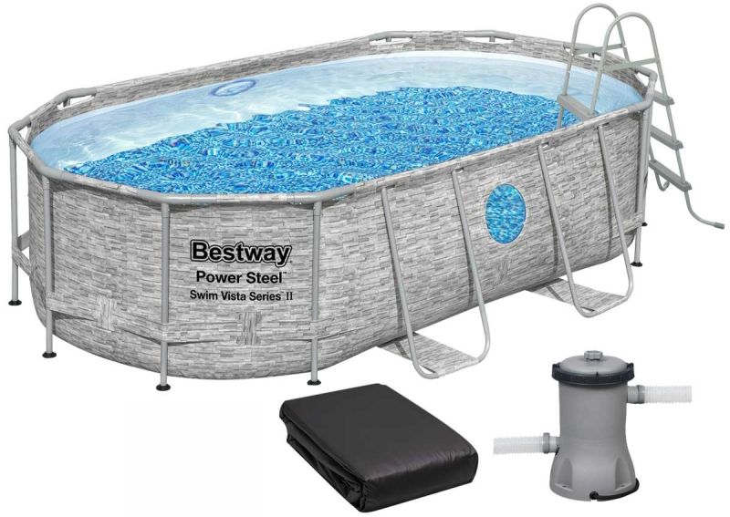 Каркасний басейн Bestway 56714 (427х250х100 см) з картриджним фільтром, драбиною і захисним тентом