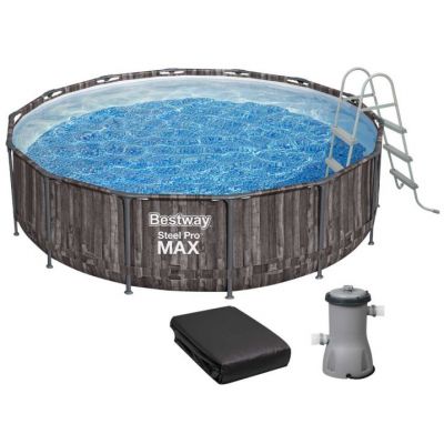Каркасний басейн Bestway Wood Style 5614Z (427х107 см) з картриджним фільтром, тентом та драбиною Каркасний басейн Bestway Wood Style 5614Z (427х107 см) з картриджним фільтром, тентом та драбиною
