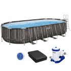 Каркасний басейн Bestway Wood Style 561ES (732х366х132 см) з картриджним фільтром, драбиною та тентом