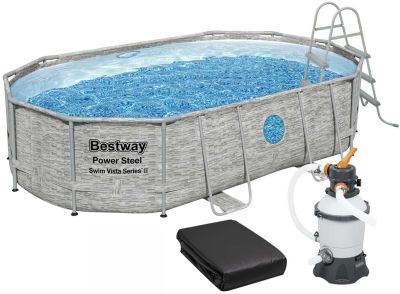 Каркасний басейн Bestway 56946 (488х305х107 см) з пісочним фільтром, драбиною та захисним тентом