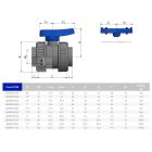 Кран кульовий ПВХ Effast з внутрішньою різьбою, d1-1/2"