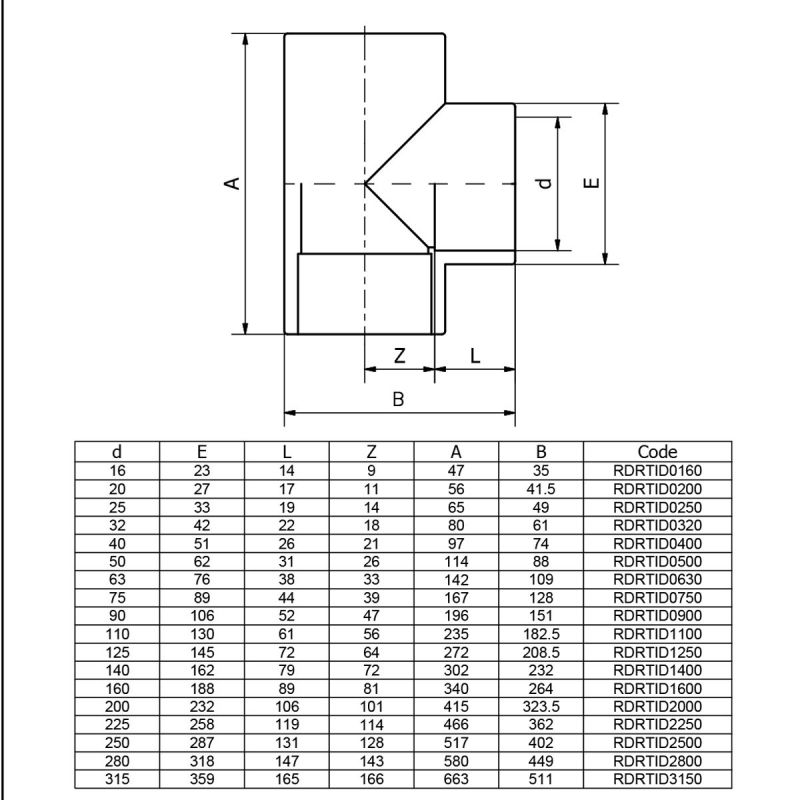 Трійник ПВХ Effast RDRTID0320 90°, d32 мм